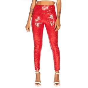 Tipsy Elves Red Sequin High Waisted Leggings, Women's Size Large, NWT